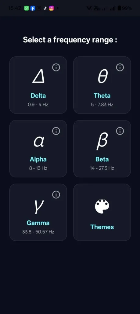 Binaural Harmonic Beats app — frequency selector